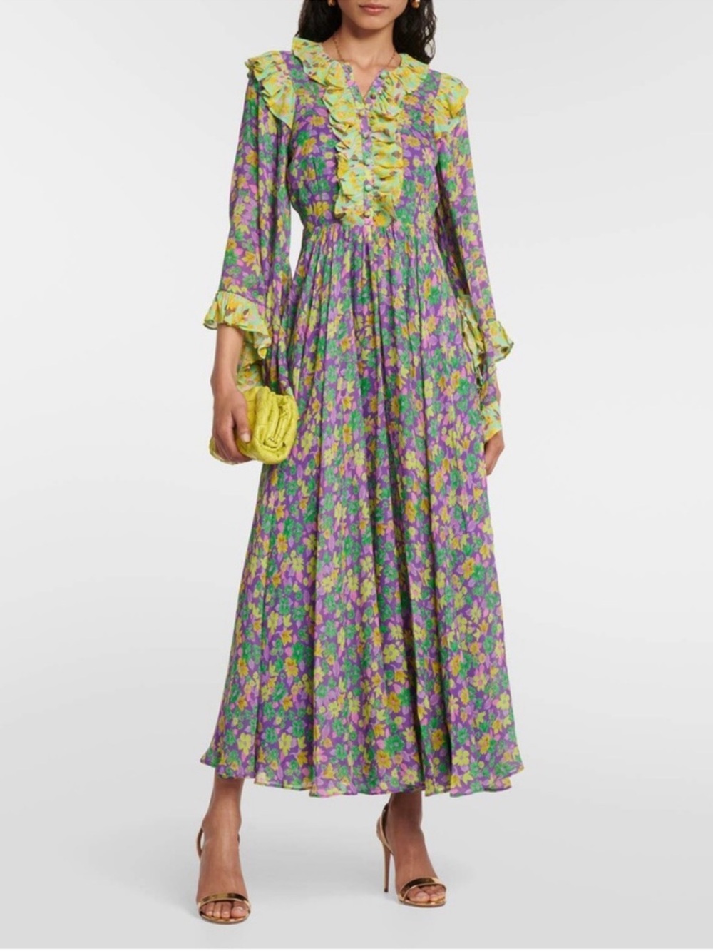 Alemais Dylan Floral Crepe Ruffle Midi Dress